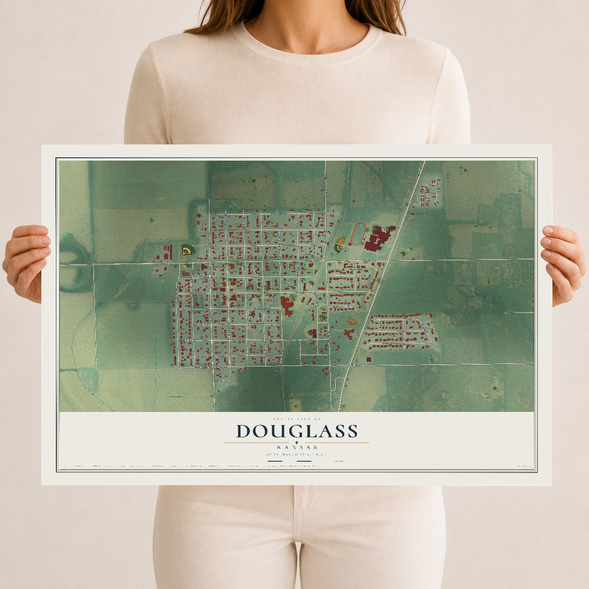 Map of Douglass, Kansas, 12 x 18 inch unframed archival matte print