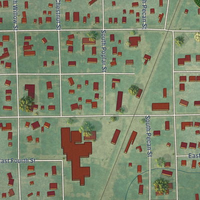 Close-up of the map of Douglass, Kansas print showing street and building detail