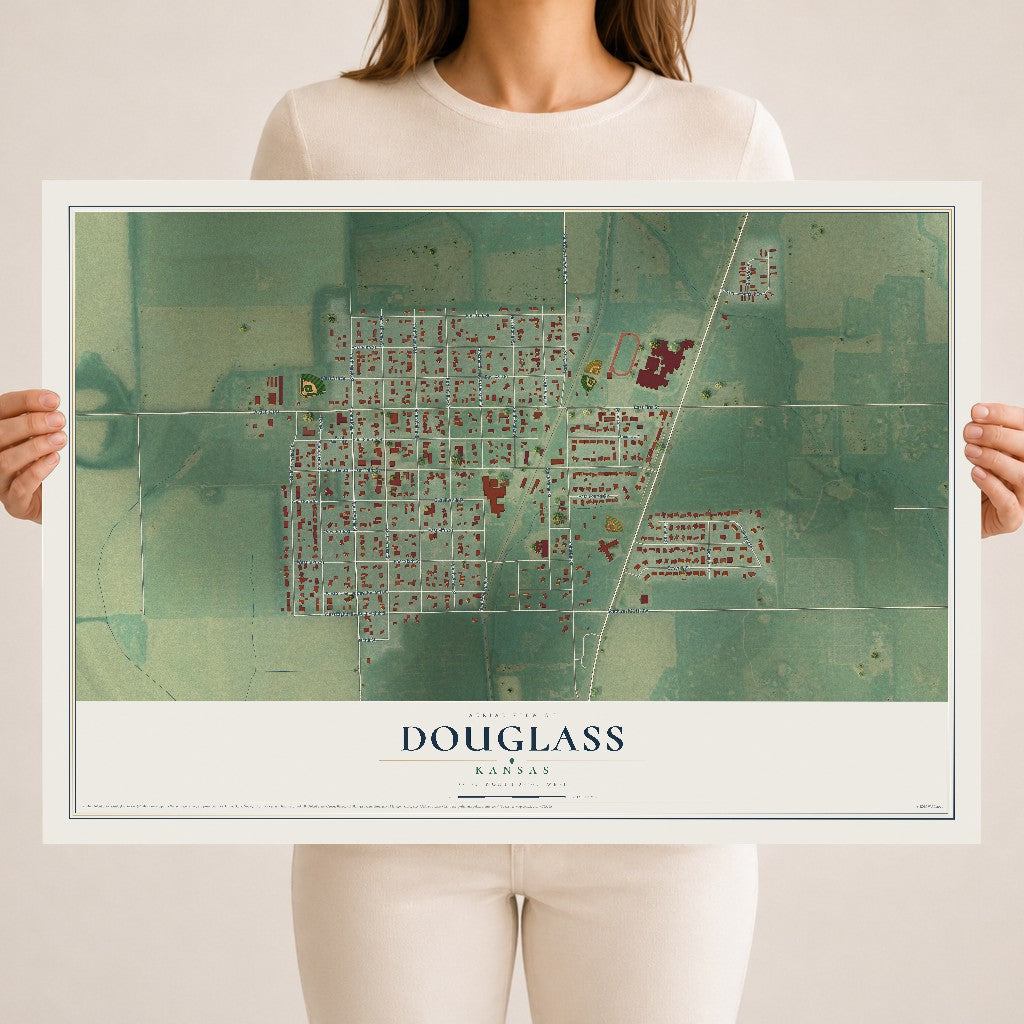 Map of Douglass, Kansas, 18 x 24 inch unframed archival matte print