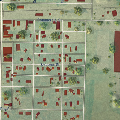 Second close-up of the map of Downs, Kansas print showing more streets and buildings