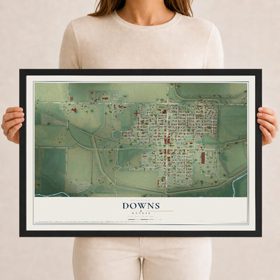 Map of Downs, Kansas, 12 x 18 inch print in a black wood frame