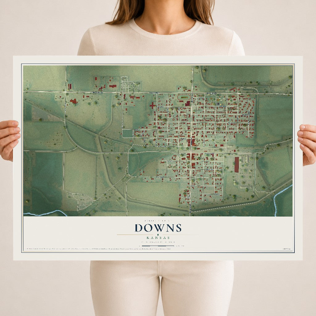 Map of Downs, Kansas, 18 x 24 inch unframed archival matte print