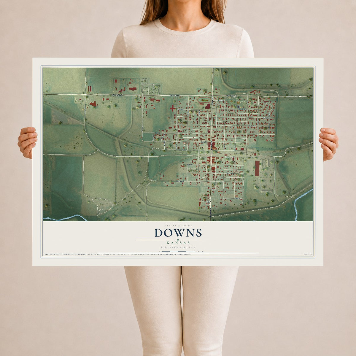 Map of Downs, Kansas, 24 x 36 inch unframed archival matte print