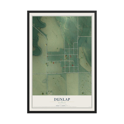 Map of Dunlap, Kansas, 12 x 18 inch print in a black wood frame