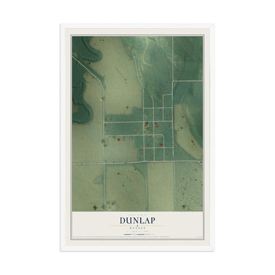 Map of Dunlap, Kansas, 12 x 18 inch print in a white wood frame