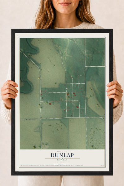 Map of Dunlap, Kansas, 18 x 24 inch print in a black wood frame