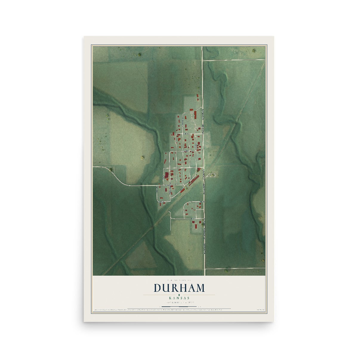 Map of Durham, Kansas, 12 x 18 inch unframed archival matte print