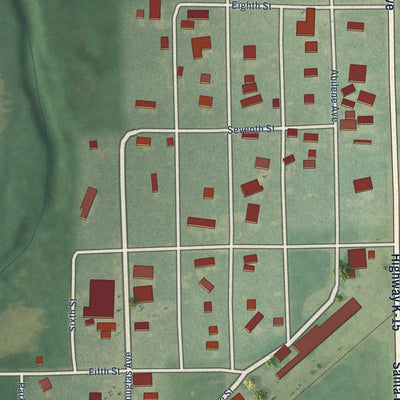 Close-up of the map of Durham, Kansas print showing street and building detail