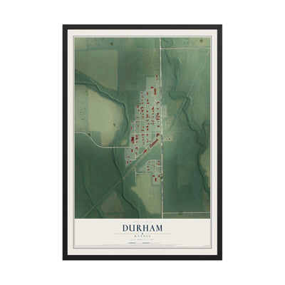 Map of Durham, Kansas, 12 x 18 inch print in a black wood frame
