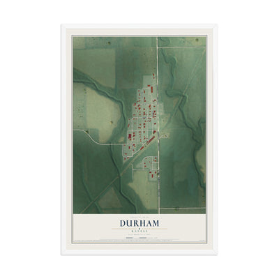 Map of Durham, Kansas, 12 x 18 inch print in a white wood frame