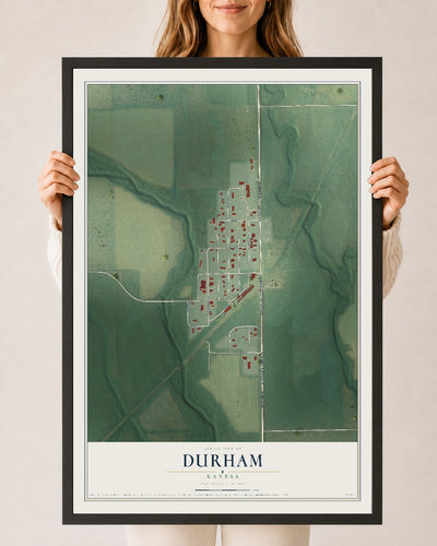 Map of Durham, Kansas, 24 x 36 inch print in a black wood frame