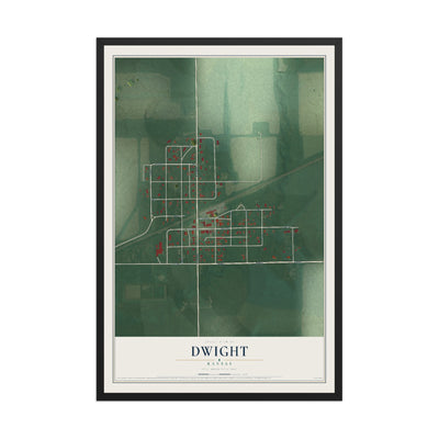 Map of Dwight, Kansas, 12 x 18 inch print in a black wood frame