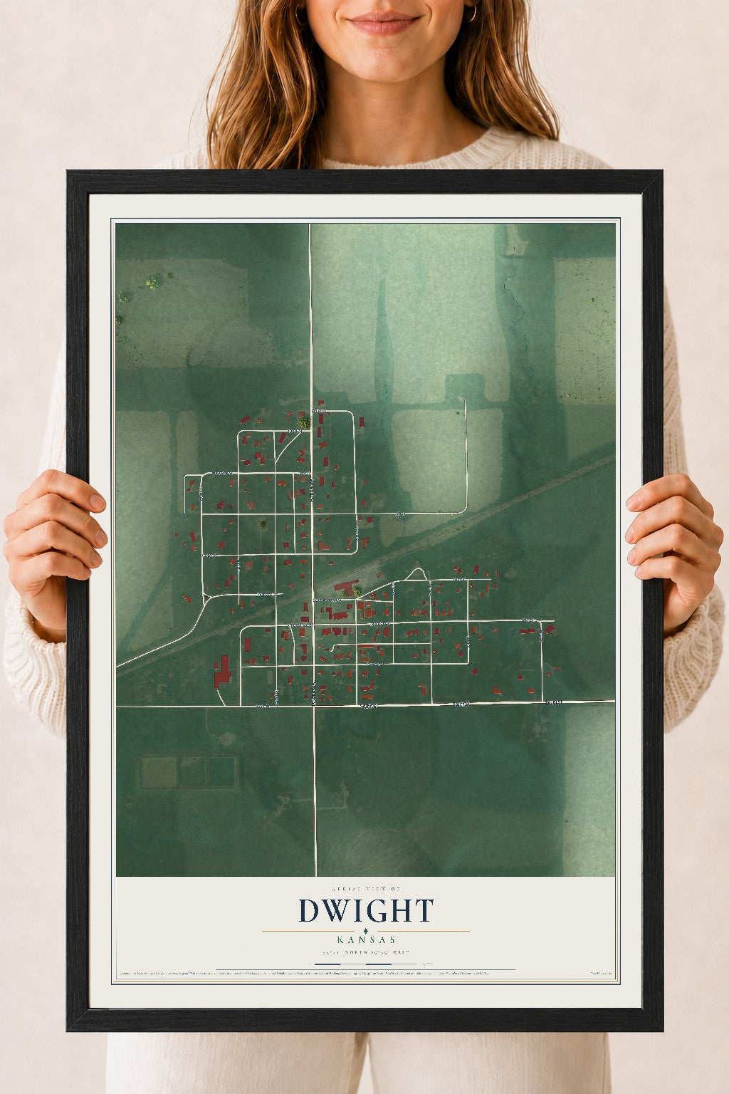 Map of Dwight, Kansas, 18 x 24 inch print in a black wood frame