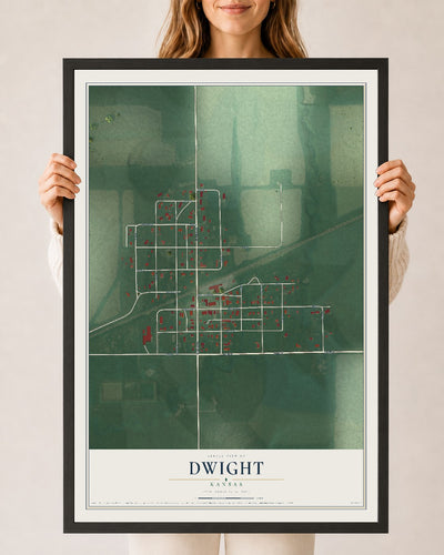 Map of Dwight, Kansas, 24 x 36 inch print in a black wood frame