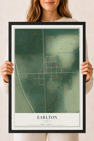 Map of Earlton, Kansas, 18 x 24 inch print in a black wood frame