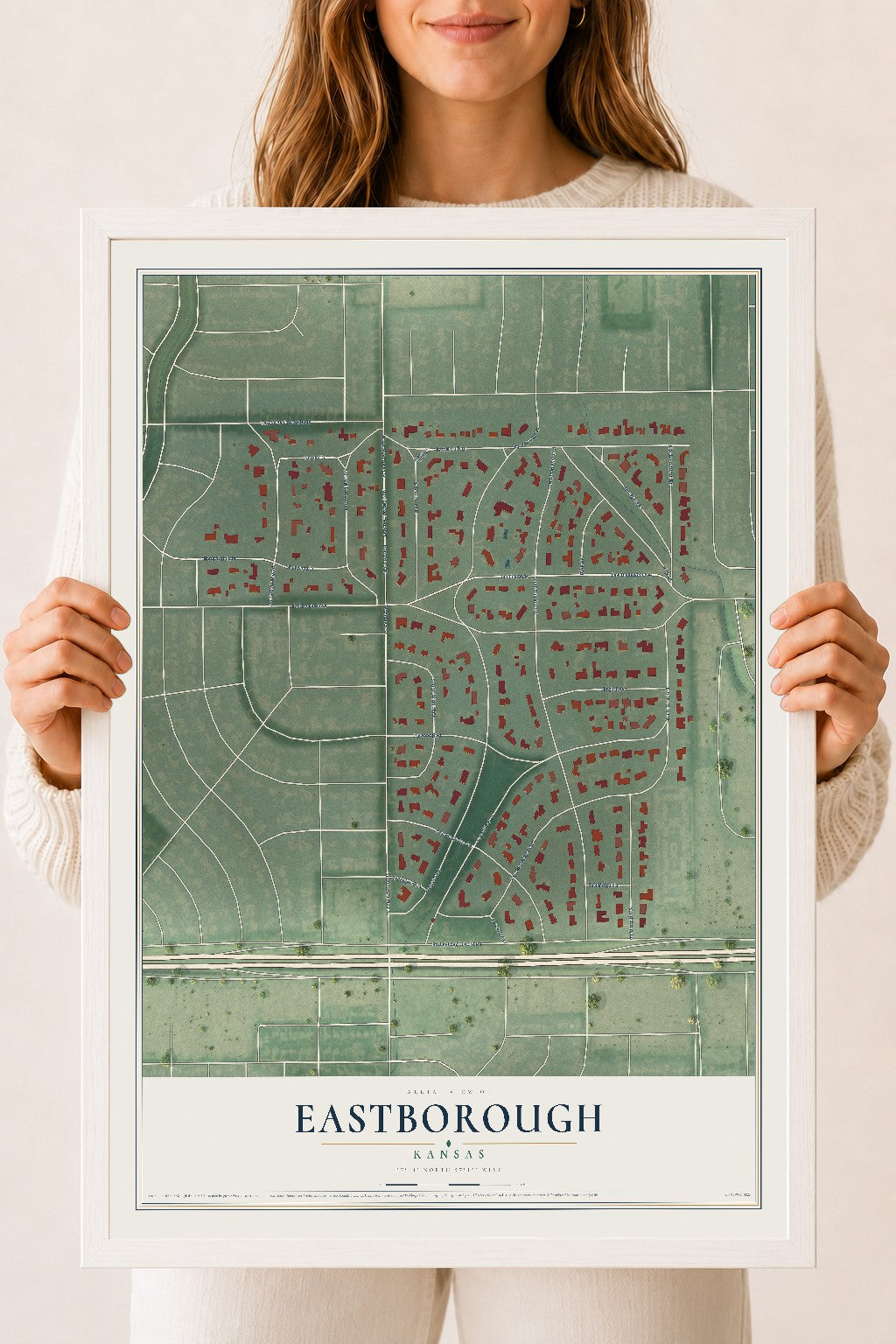 Map of Eastborough, Kansas, 18 x 24 inch print in a white wood frame