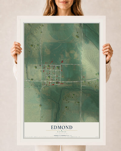 Map of Edmond, Kansas, 24 x 36 inch print in a white wood frame