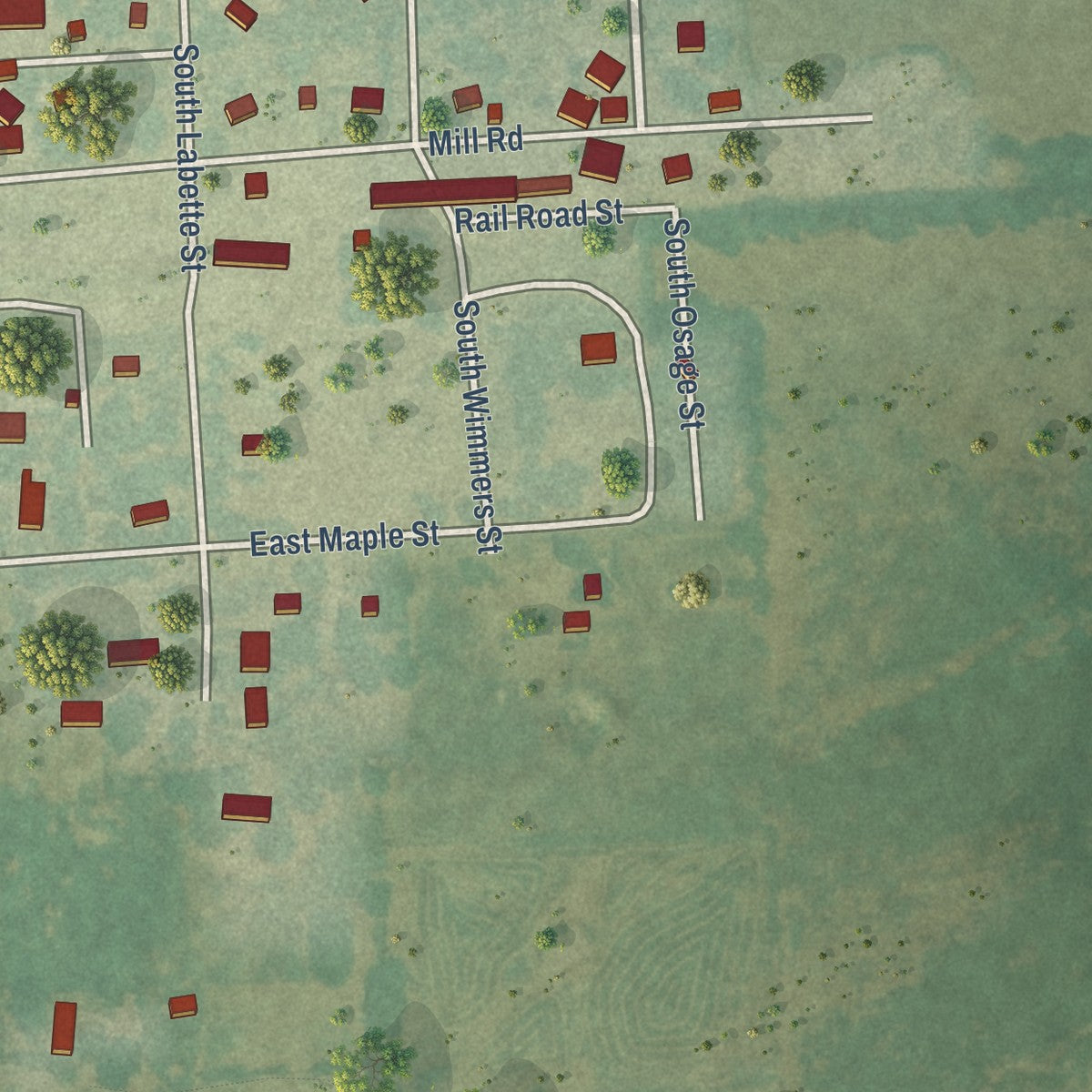 Second close-up of the map of Edna, Kansas print showing more streets and buildings