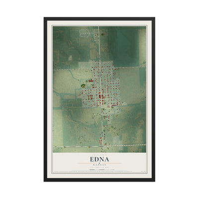 Map of Edna, Kansas, 12 x 18 inch print in a black wood frame