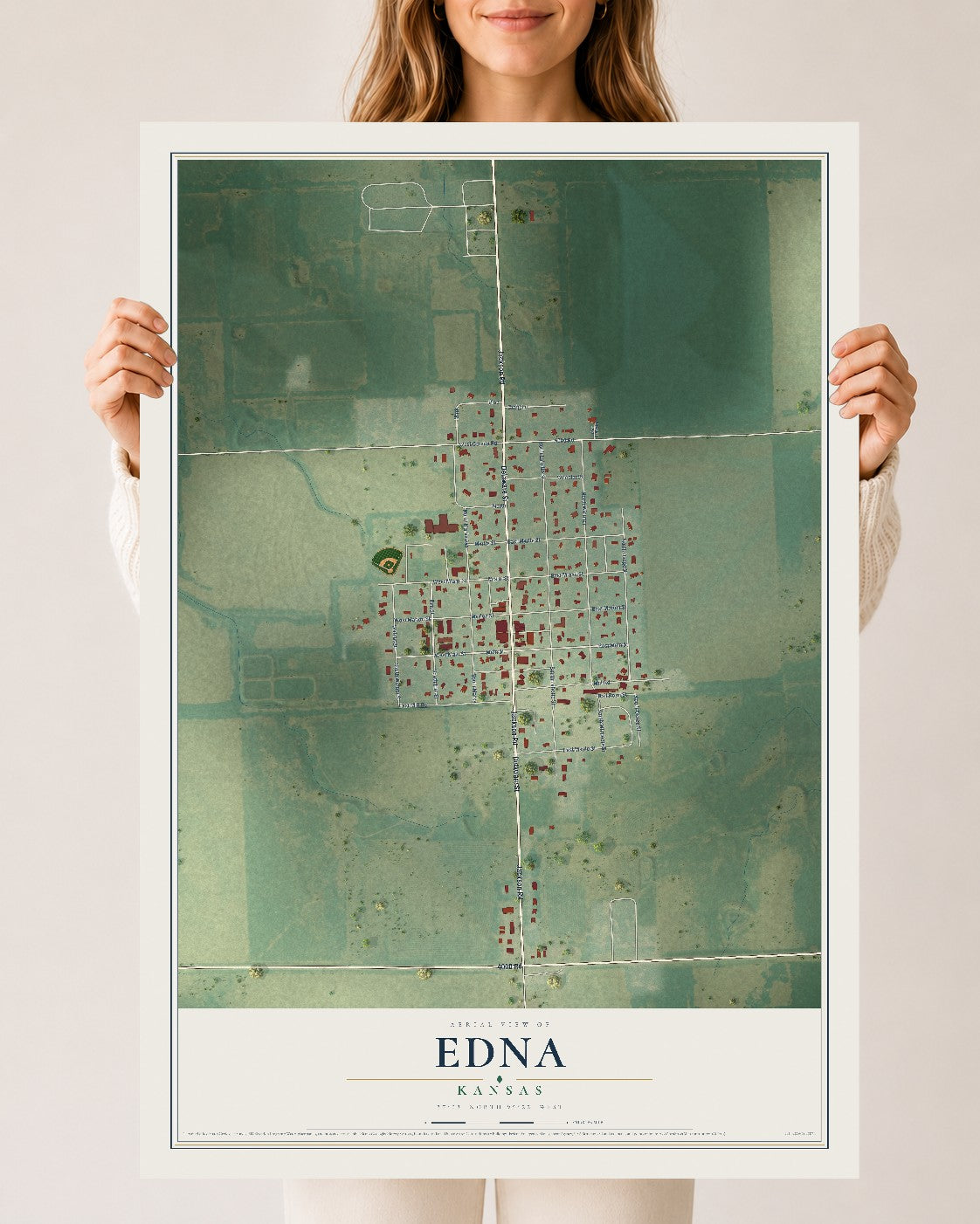 Map of Edna, Kansas, 24 x 36 inch unframed archival matte print