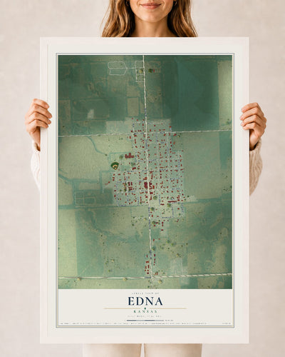 Map of Edna, Kansas, 24 x 36 inch print in a white wood frame