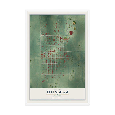 Map of Effingham, Kansas, 12 x 18 inch print in a white wood frame