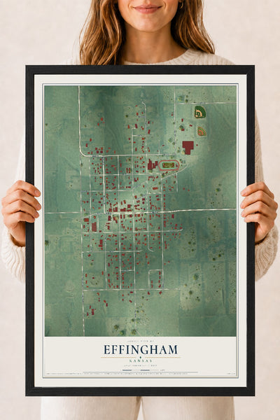 Map of Effingham, Kansas, 18 x 24 inch print in a black wood frame