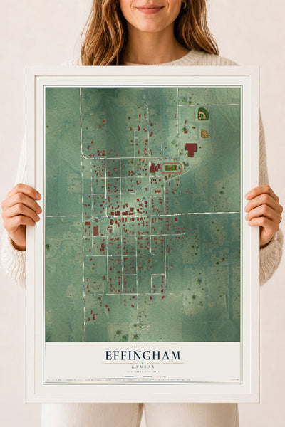 Map of Effingham, Kansas, 18 x 24 inch print in a white wood frame