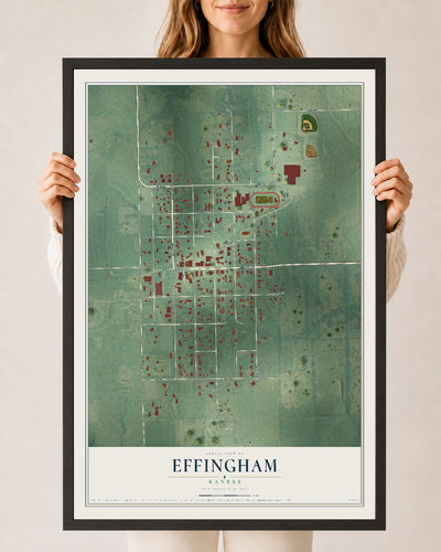 Map of Effingham, Kansas, 24 x 36 inch print in a black wood frame
