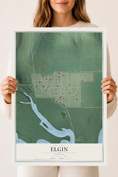 Map of Elgin, Kansas, 18 x 24 inch unframed archival matte print