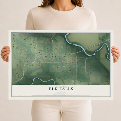 Map of Elk Falls, Kansas, 12 x 18 inch unframed archival matte print