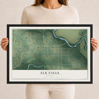 Map of Elk Falls, Kansas, 12 x 18 inch print in a black wood frame