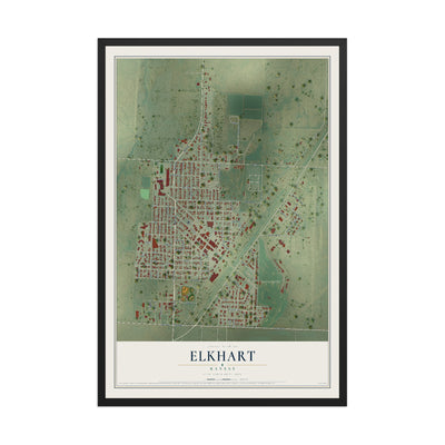 Map of Elkhart, Kansas, 12 x 18 inch print in a black wood frame