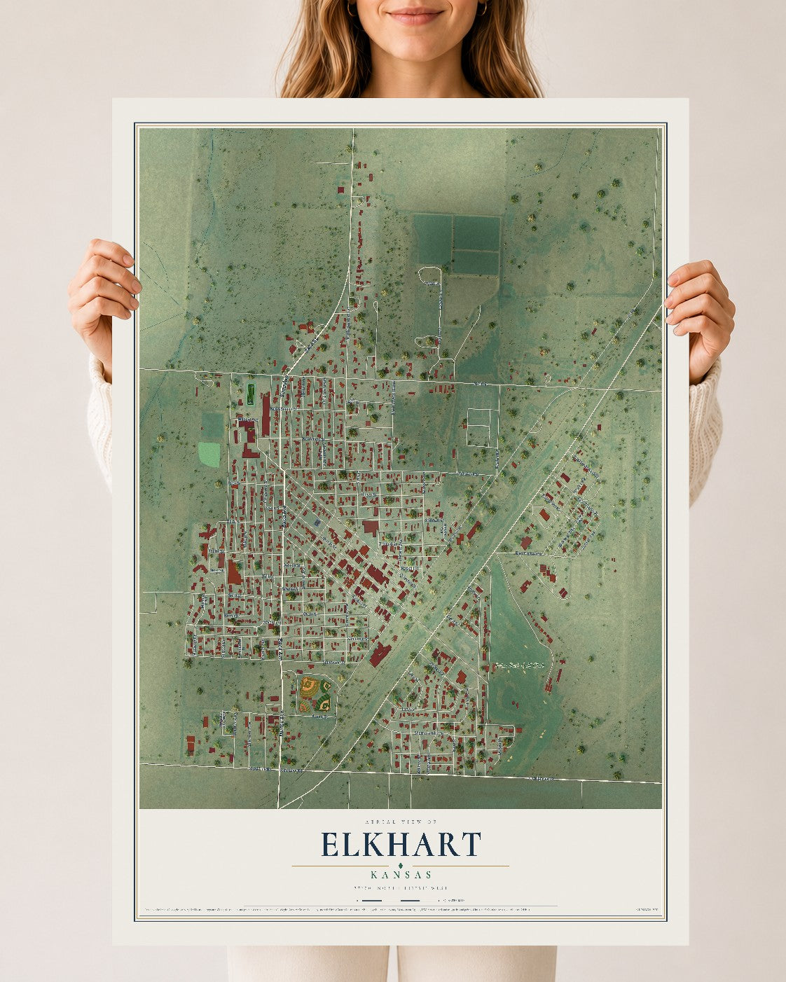 Map of Elkhart, Kansas, 24 x 36 inch unframed archival matte print