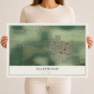 Map of Ellinwood, Kansas, 12 x 18 inch unframed archival matte print