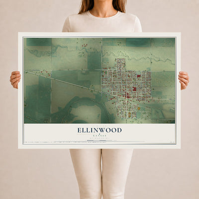 Map of Ellinwood, Kansas, 24 x 36 inch unframed archival matte print