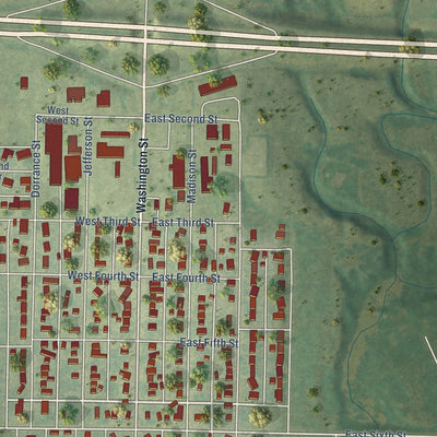 Second close-up of the map of Ellis, Kansas print showing more streets and buildings