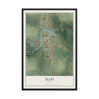 Map of Ellis, Kansas, 12 x 18 inch print in a black wood frame