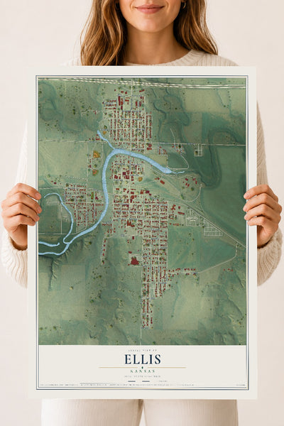 Map of Ellis, Kansas, 18 x 24 inch unframed archival matte print