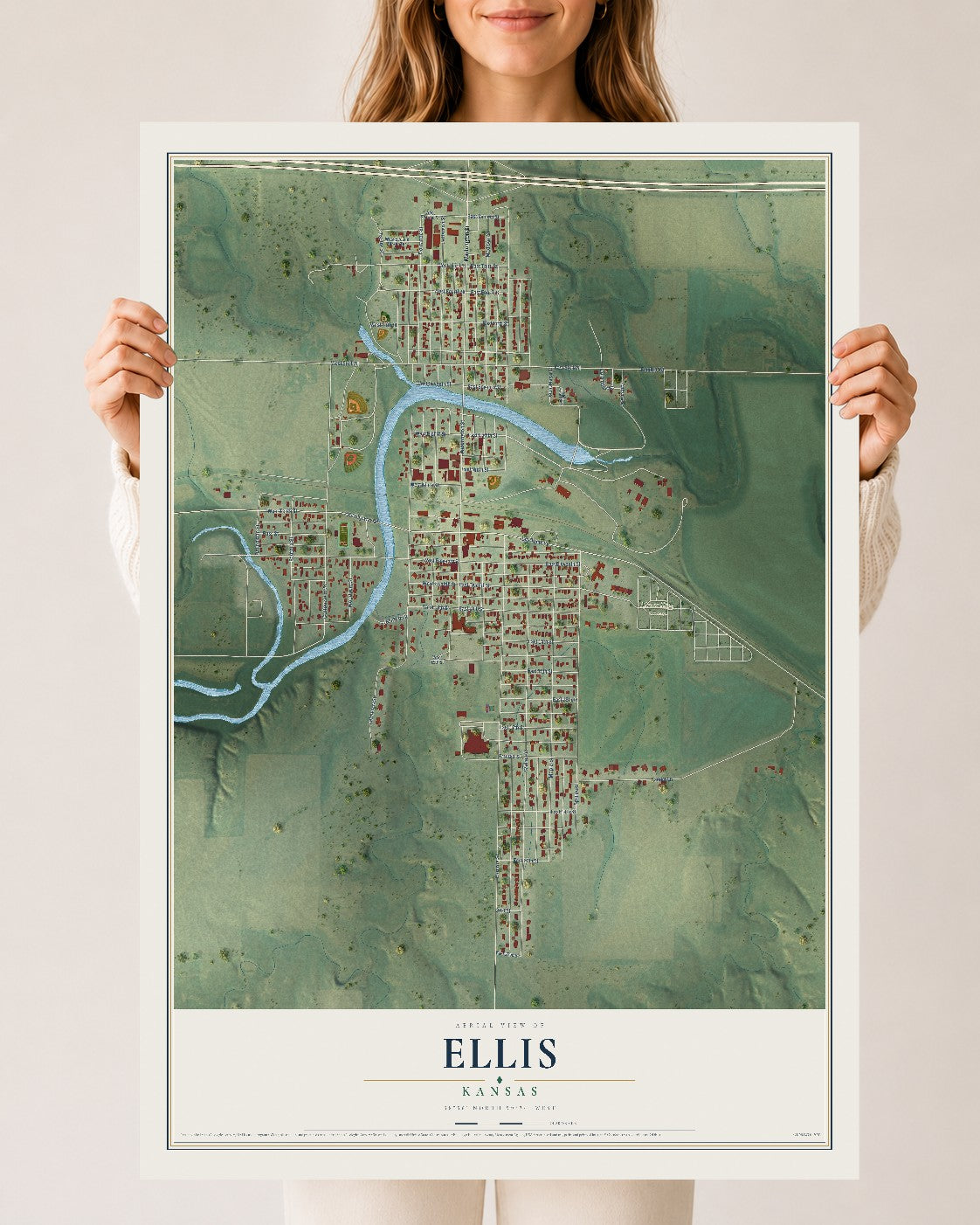 Map of Ellis, Kansas, 24 x 36 inch unframed archival matte print