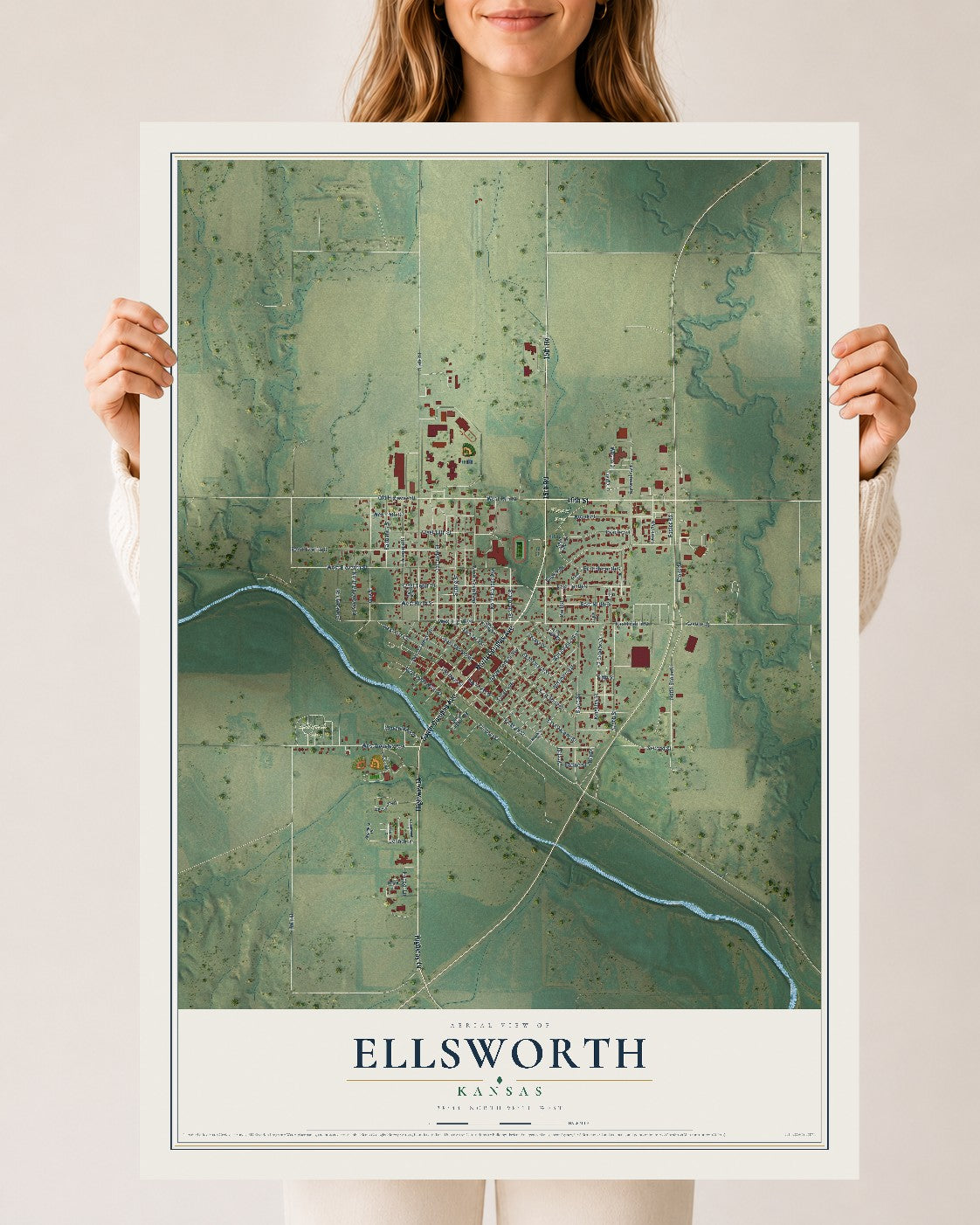 Map of Ellsworth, Kansas, 24 x 36 inch unframed archival matte print