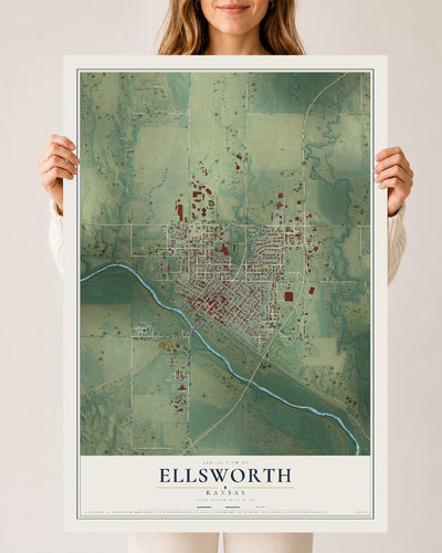Map of Ellsworth, Kansas, 24 x 36 inch unframed archival matte print