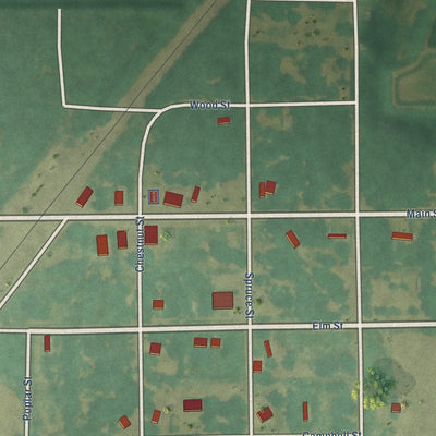 Close-up of the map of Elmdale, Kansas print showing street and building detail