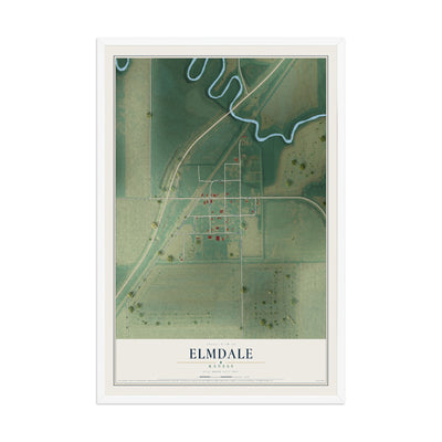 Map of Elmdale, Kansas, 12 x 18 inch print in a white wood frame