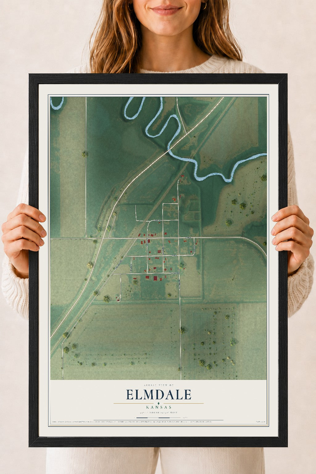 Map of Elmdale, Kansas, 18 x 24 inch print in a black wood frame