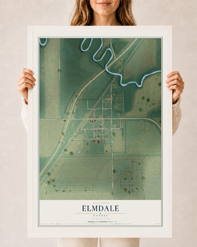 Map of Elmdale, Kansas, 24 x 36 inch print in a white wood frame