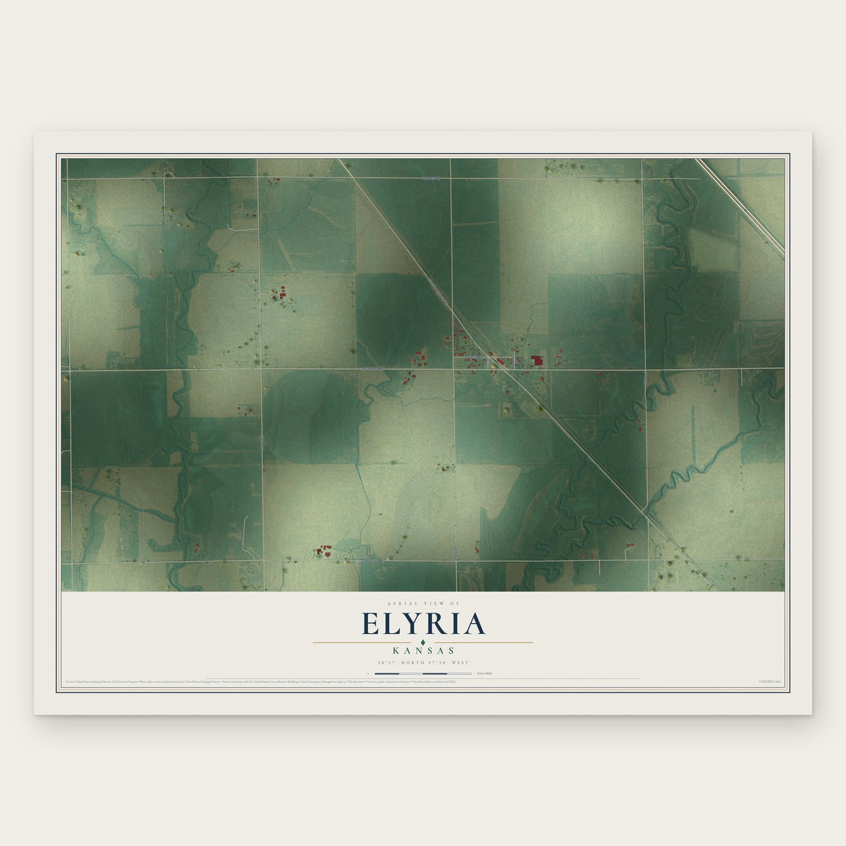 Elyria, Kansas map print, the full design