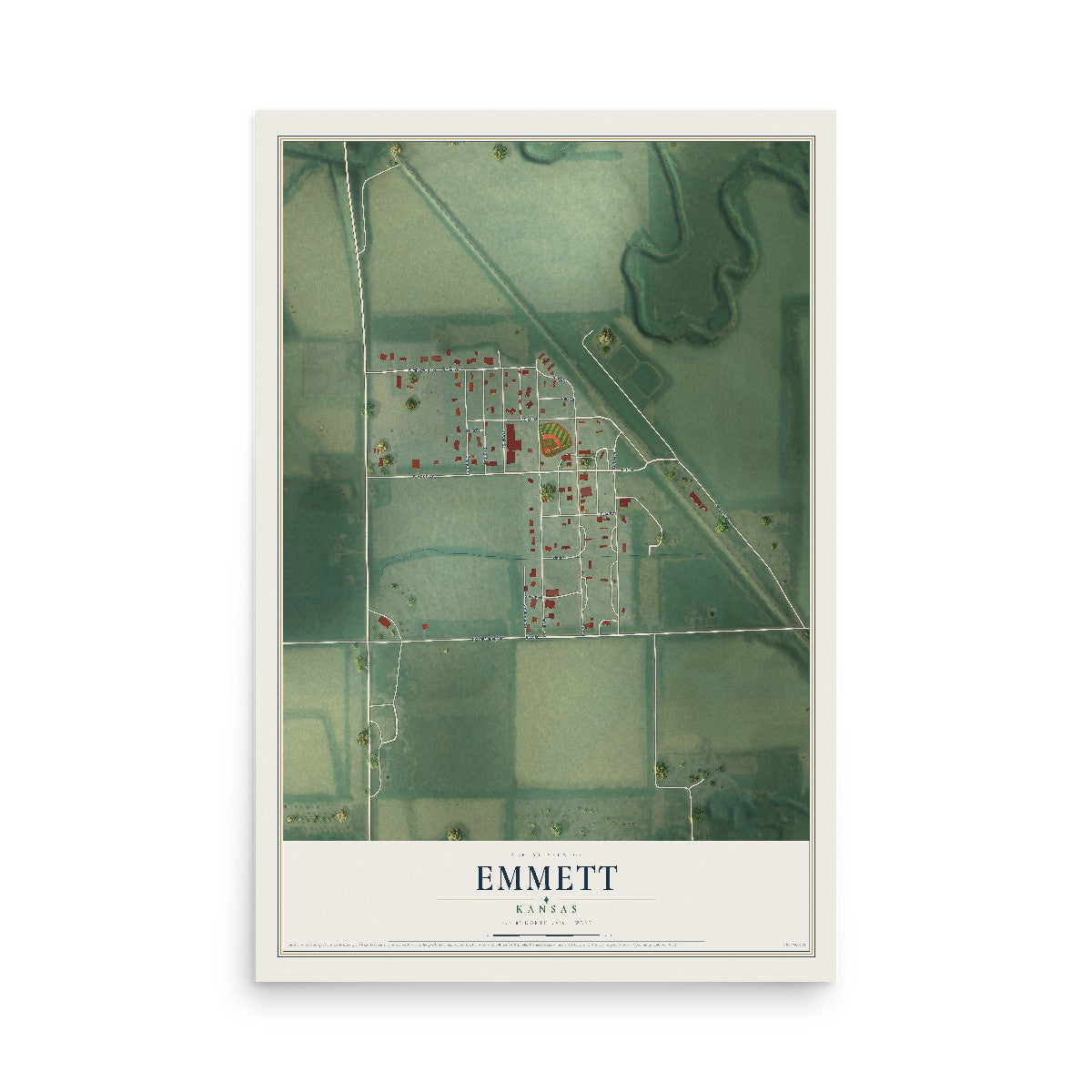 Map of Emmett, Kansas, 12 x 18 inch unframed archival matte print