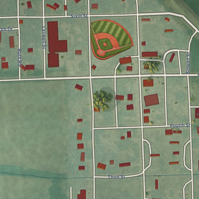 Close-up of the map of Emmett, Kansas print showing street and building detail