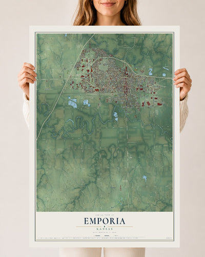 Map of Emporia, Kansas, 24 x 36 inch unframed archival matte print